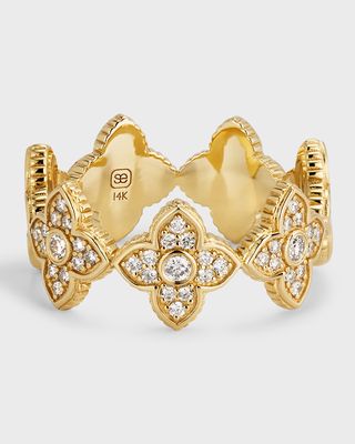 14k Gold Moroccan Flower Diamond Ring, Size 6.5