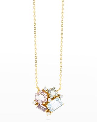 14K Gold Necklace with Rose de France, Amethyst and Topaz