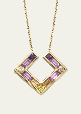14k Gold Open Square Multi-Stone Necklace