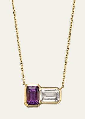 14k Gold Orb Morganite and Amethyst Pendant Necklace