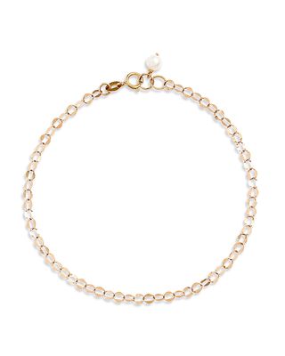 14k Gold Oval Shimmer Bracelet w/ Pearl Stud