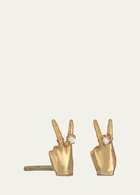 14K Gold Peace Sign LadyFinger Stud Earrings with Diamonds