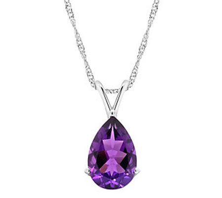 14K Gold Pear Shaped 2.50 cttw Amethyst Pendant w/ Chain