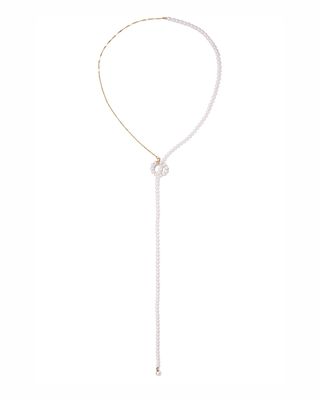 14k Gold Pearl Lariat Chain Necklace