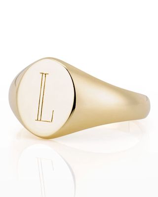 14K Gold Petite Initial Signet Ring, Size 3-9