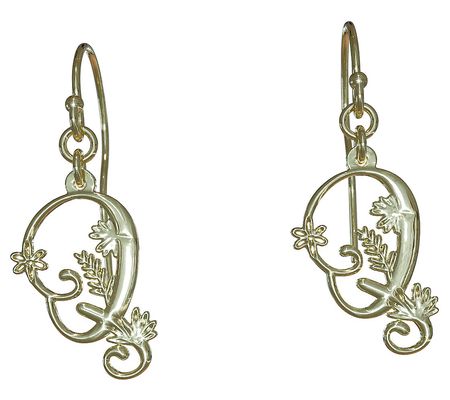 14K Gold Plated 3/4" Botanist Bouquet Initial D rop Earrings