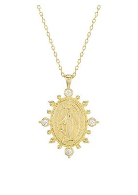 14K-Gold-Plated & Cubic Zirconia Virgin Mary Pendant Necklace