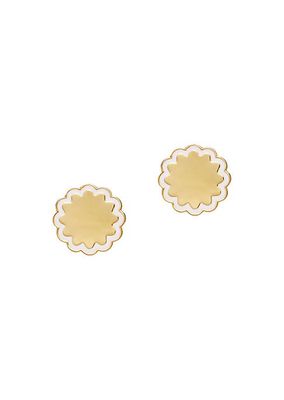 14K-Gold-Plated & Enamel Scalloped Coin Stud Earrings