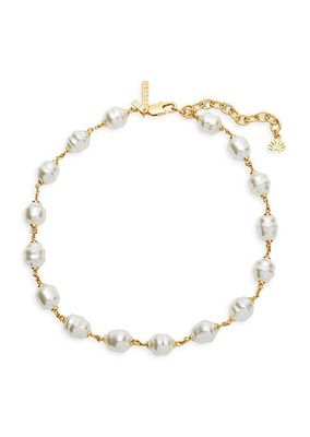 14K-Gold-Plated & Imitation Pearl Station Necklace