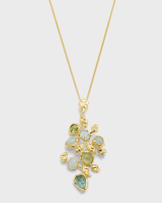 14K Gold-Plated Brass Green and Aquamarine Pebble Cake Pendant Necklace