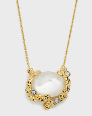 14K Gold-Plated Brass Mother Of Pearl Pebble Cake Pendant Necklace