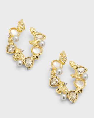 14K Gold-Plated Brass Pebble Cake Pearl Cluster Earrings