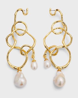 14K Gold-Plated Brass Twisted Pearl Drop Statment Earrings