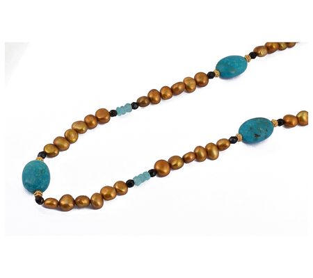 14K Gold Plated Cultured Pearl & Gemstone Bead Necklace
