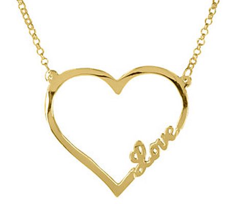 14K Gold Plated Love Open Heart Sterling Silver Necklace