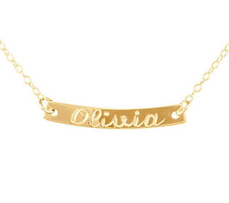 14K Gold-Plated Personalized Engraved Curved Ba r Name Necklac