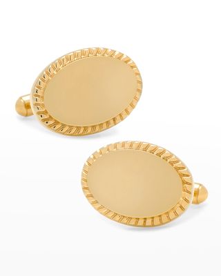 14K Gold-Plated Rope Border Oval Engravable Cufflinks