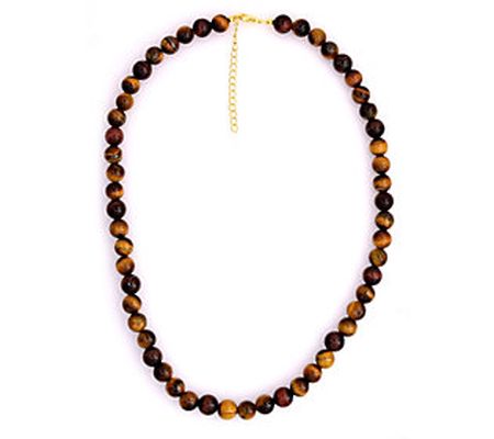 14K Gold-Plated Tiger's Eye Smooth Beaded Neckl ace