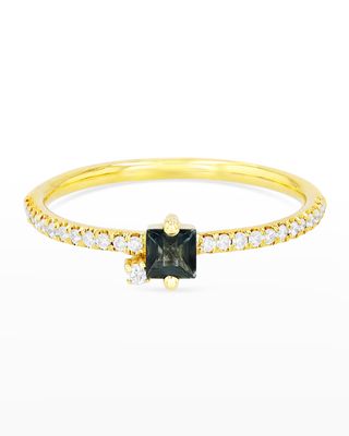 14K Gold Princess-Cut Ring, Green Topaz