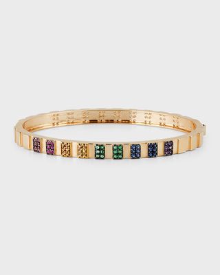 14K Gold Rectangle Rainbow Diamond-Side Bangle Bracelet in Pink Spinel, Ruby, Sapphire, Emerald, And Amethyst