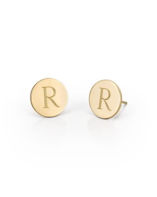 14K Gold Round Engraved Monogram Stud Earrings