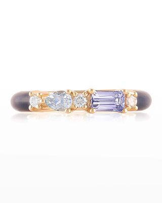 14k Gold Sapphire & Aquamarine Enamel Ring, Size 7