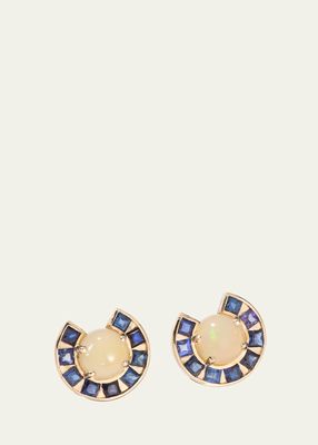 14k Gold Sapphire and Opal Moon Earrings