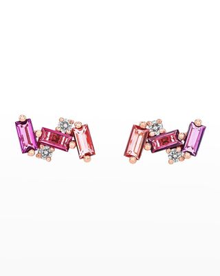 14K Nola Pink Mix Stud Earrings w/ Diamonds