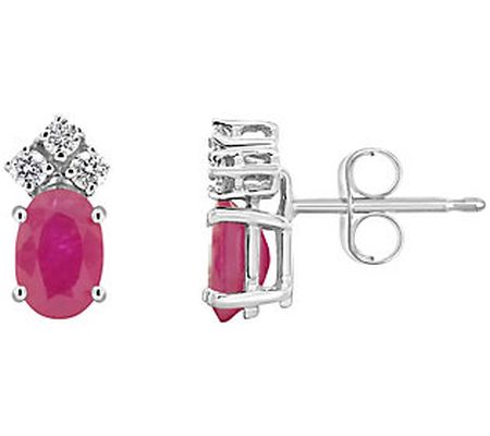 14K Oval 1.20 cttw Ruby & 0.10 cttw Diamond Stu d Earrings