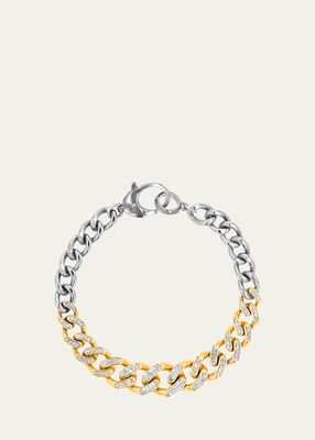 14K Pave Diamond and Sterling Silver Tapered Link Curb Chain Bracelet