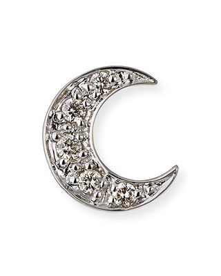 14k Pave Diamond Crescent Moon Single Stud Earring