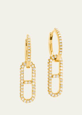 14K Pave Diamond H Link Drop Earrings with Huggie Hoops