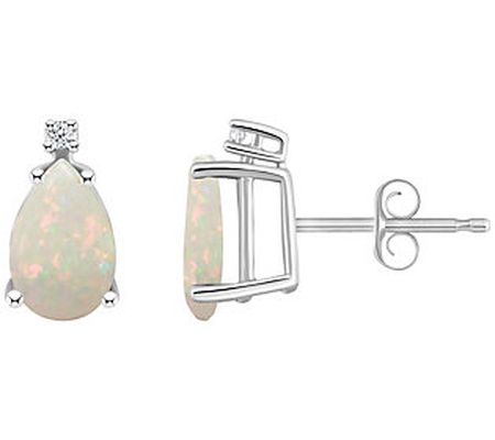 14K Pear-Cut 1.00 cttw Opal & Diamond Accent St ud Earrings