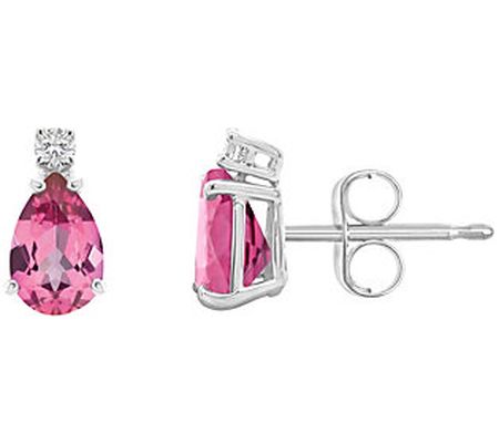 14K Pear Cut 1.00 cttw Pink Topaz & Diamond Acc ent Earrings
