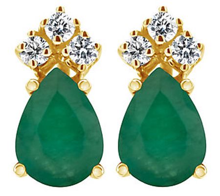 14K Pear Shaped Gemstone & 1/10 cttw Diamond Ea rrings