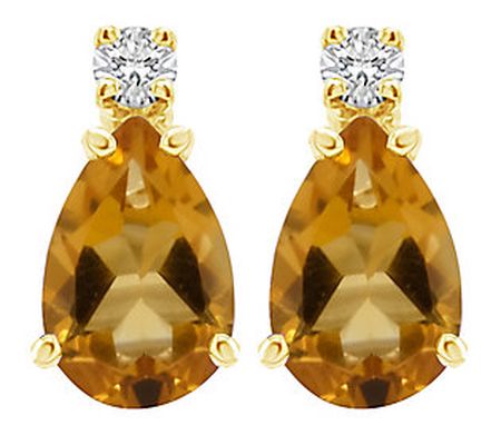 14K Pear Shaped Semi-Precious Gemstone Diam ond Earrings