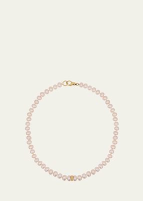 14K Pearl 8mm Knotted Necklace with Plain Rondelle