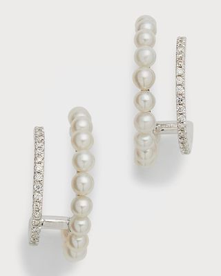 14K Pearl and Diamond Huggie Earrings