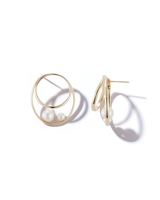 14k Pearl Hoop-Front Earrings
