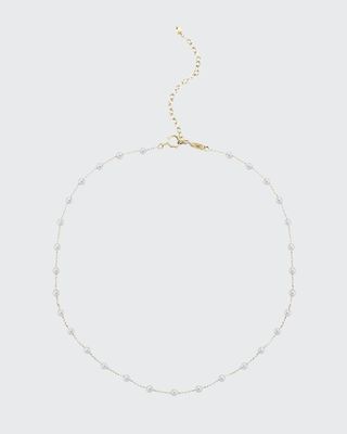 14k Pearl Station Chain Choker Necklace