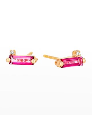 14K Pink Topaz & Diamond Stud Earrings