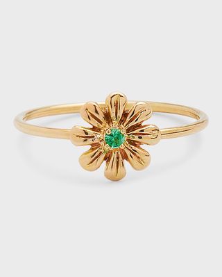 14K Recycled Yellow Gold Emerald Daisy Ring