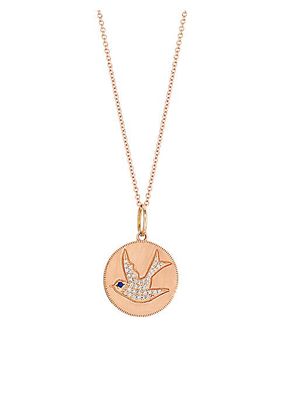 14K Rose Gold, 0.14 TCW Diamond & Blue Sapphire Dove Pendant Necklace
