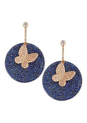 14K Rose Gold, Blue Sapphire & Diamond Butterfly Drop Earrings
