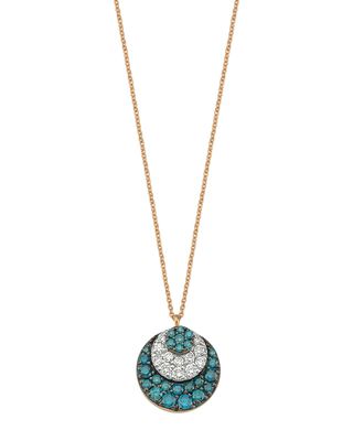 14k Rose Gold Chintamani White and Blue Diamond Pendant Necklace
