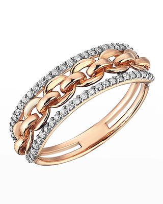 14k Rose Gold Diamond 3-Ribbon Chain Ring