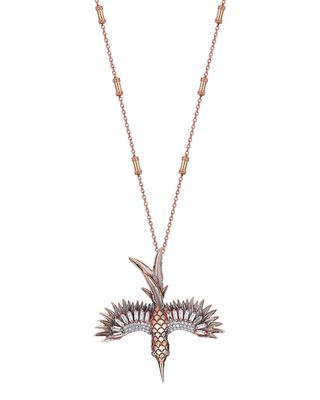 14k Rose Gold Diamond Phoenix Pendant Necklace