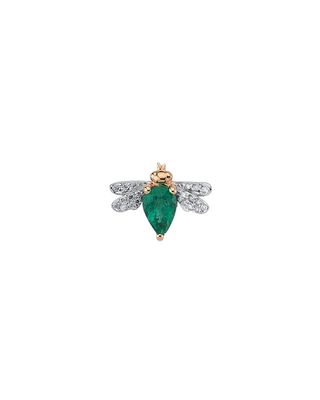 14k Rose Gold Emerald and Diamond Honey Bee Stud Earring, Single