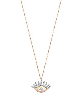 14k Rose Gold Large Evil Eye White Diamond Necklace