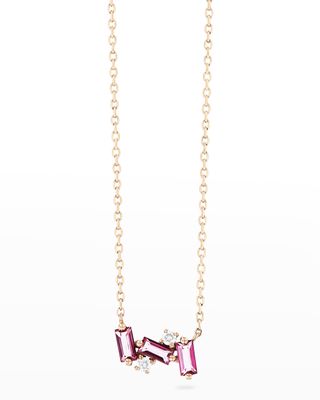 14K Rose Gold Mini Bar Necklace, Pink Topaz